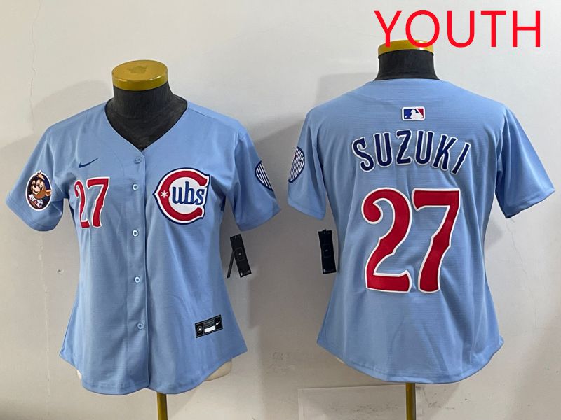 Youth 2025 Chicago Cubs 27 Suzuki Light Blue Game Nike MLB Jersey style 2